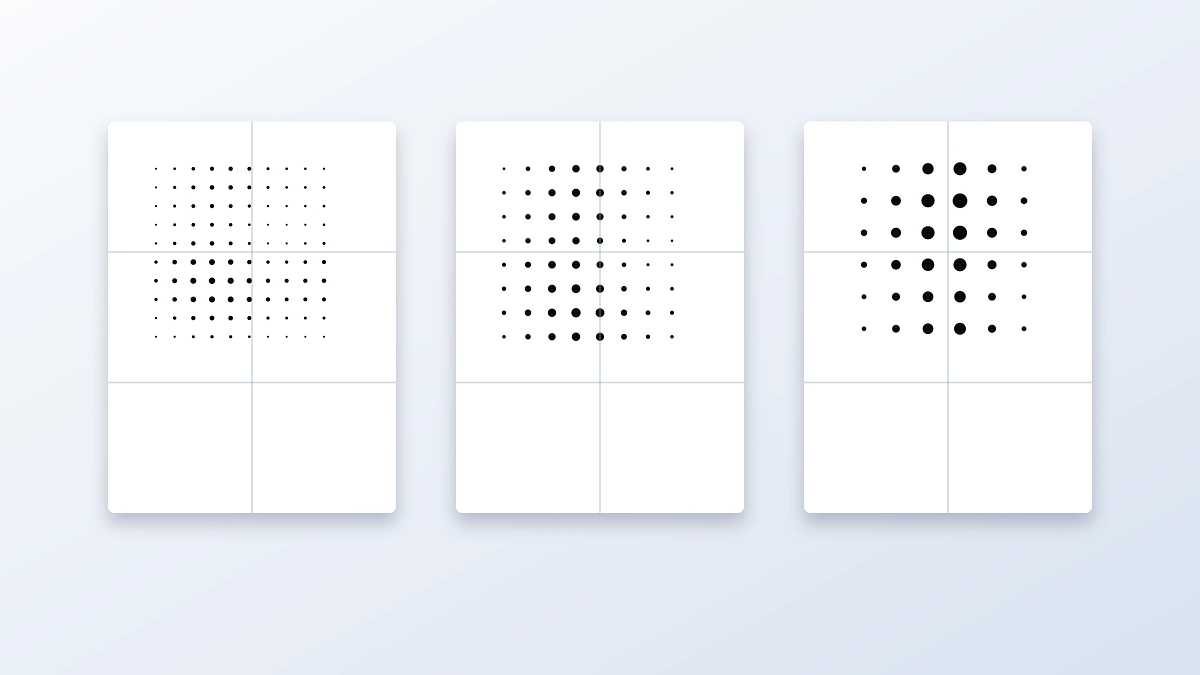 Een zwart-wit halftone-ontwerpbord met puntgrootte, contrast en betegelde postervellen.