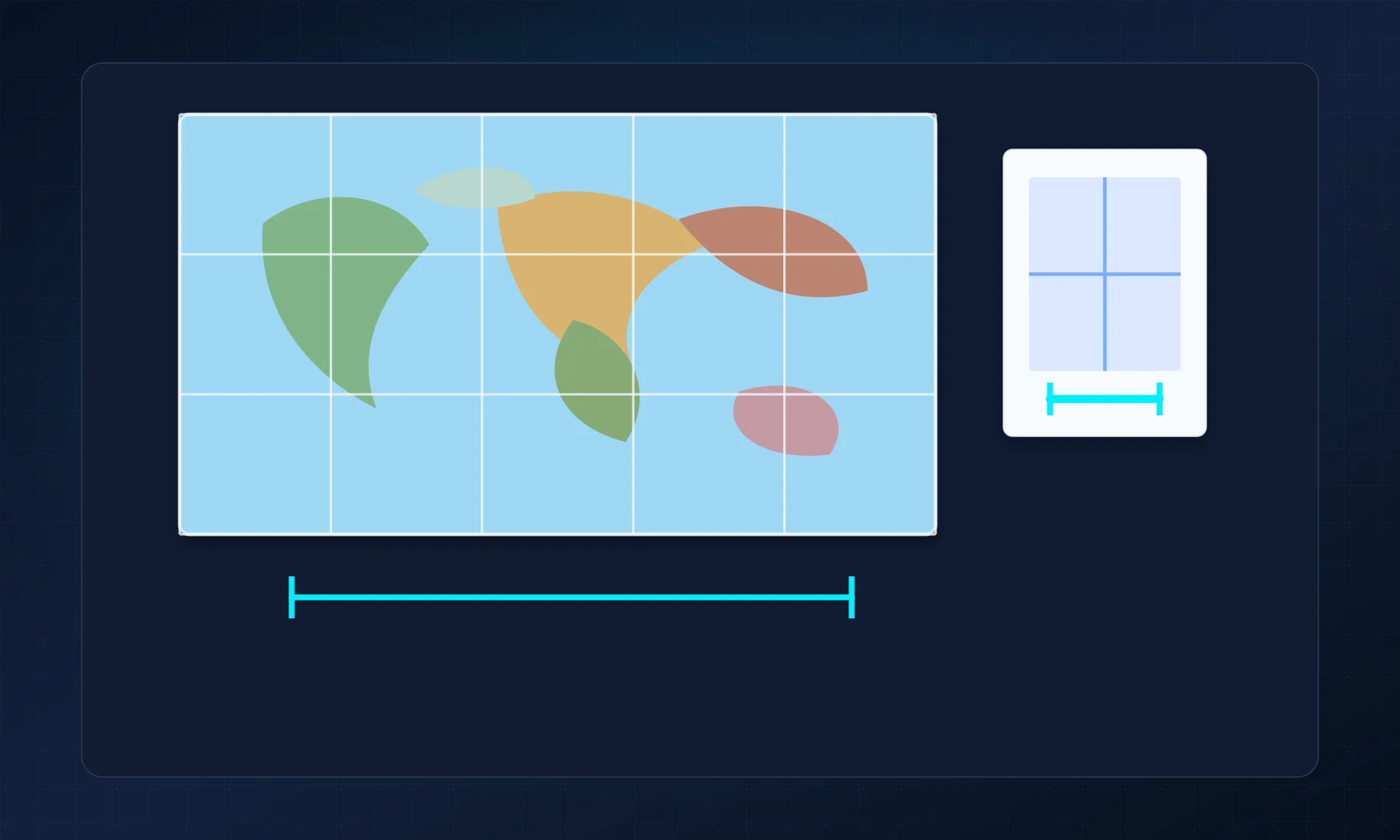 A world map grid showing sheet boundaries and width planning for a classroom poster.
