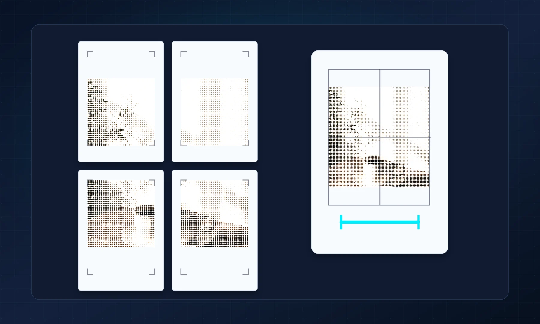 A 2 by 2 A4 grid showing one JPG split across four printed sheets with crop marks.
