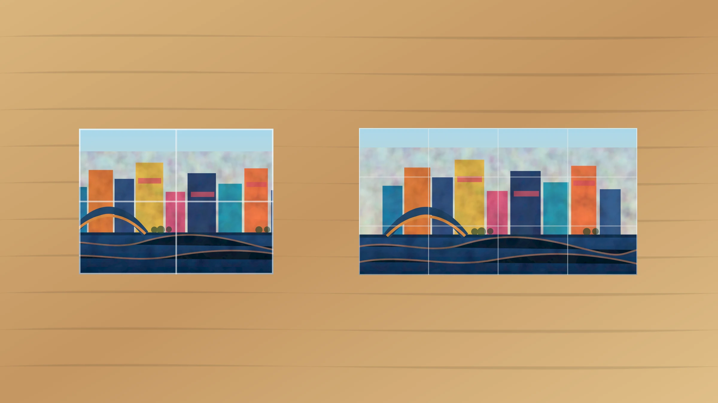 Una comparación lado a lado de salidas de póster en mosaico simples y controladas.